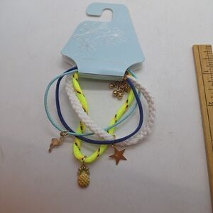 Tween Kids Multicolor Bracelet Set Of 4 With 3 Charms About 7" + 1.5"